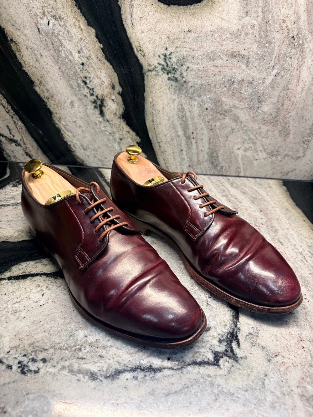 Santoni Goodyear Welted Burgundy Leather Derby Shoes Men’s UK 9.5 US 10.5 Italy